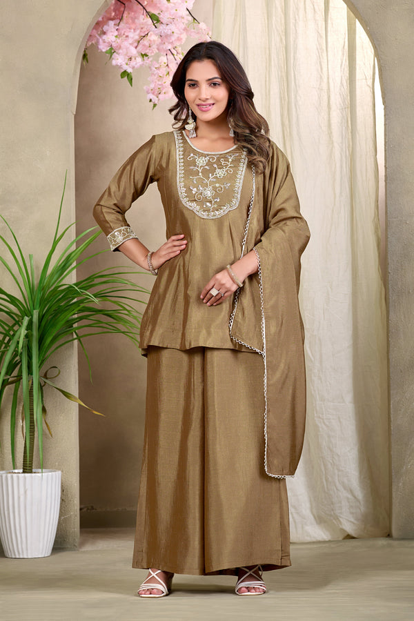 Elegant Embroidered Kurta Palazzo Set with Dupatta