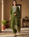 Elegant Colour Embroidered Straight Kurta Set with Pant & Dupatta
