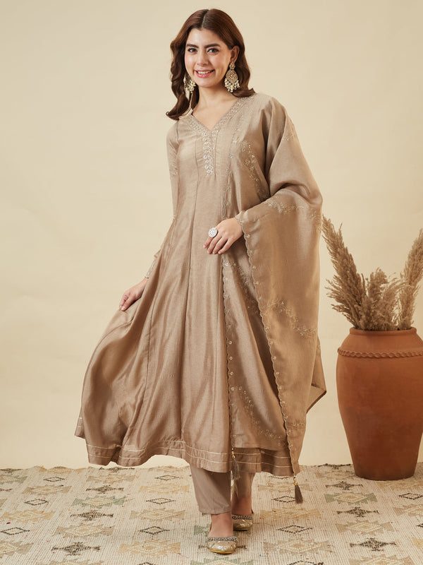 Vichitra Silk Embroidered 3-Piece Suit