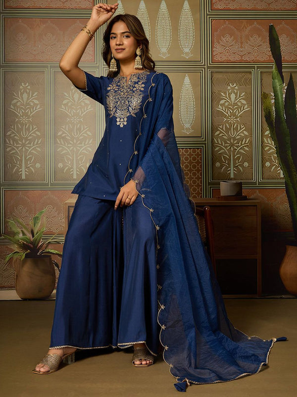 Embroidered Kurta Palazzo Set with Dupatta
