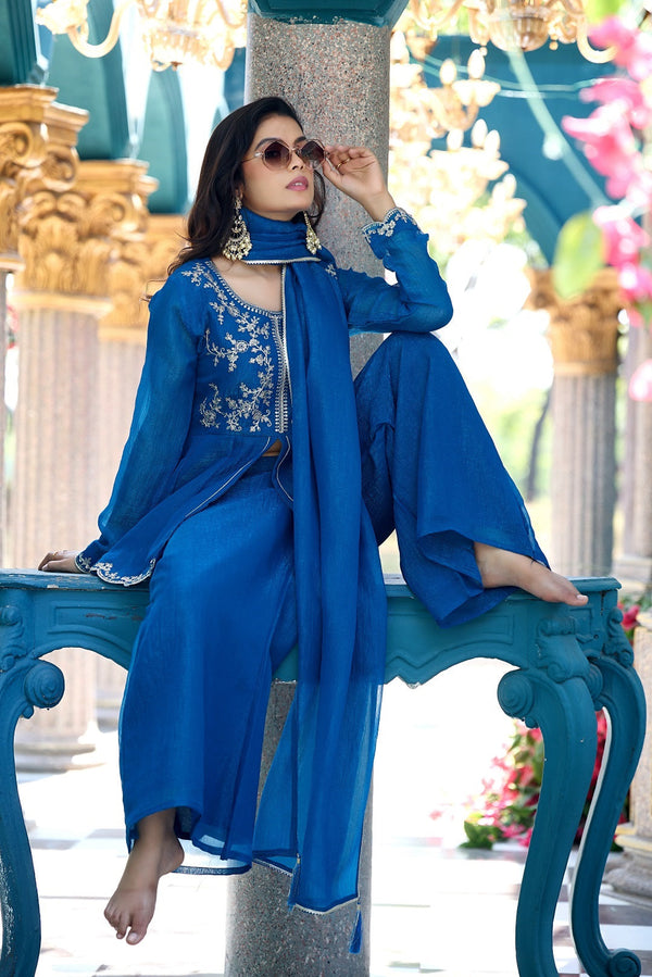 Cruncy Embroidered Palazzo Suit Set