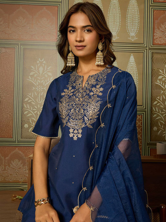 Embroidered Kurta Palazzo Set with Dupatta