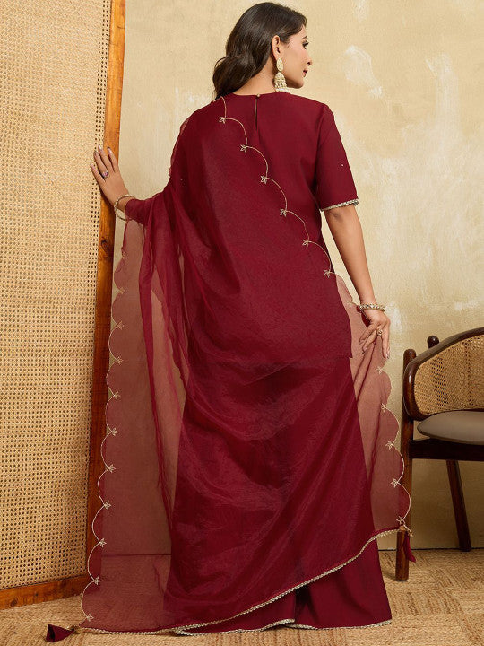 Embroidered Kurta Palazzo Set with Dupatta