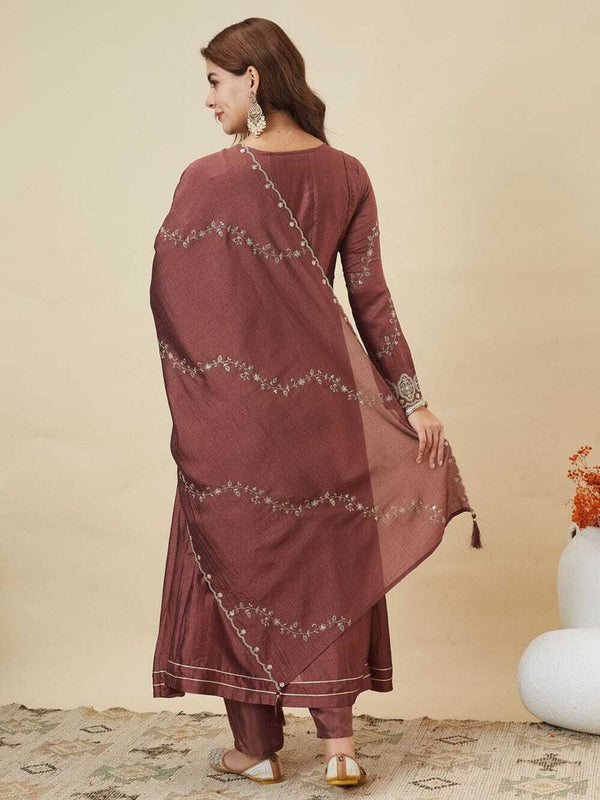 Vichitra Silk Embroidered 3-Piece Suit