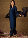 Vichitra Silk Lace Neck Straight-cut kurta Set