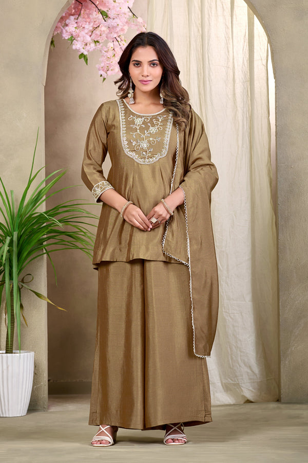 Elegant Embroidered Kurta Palazzo Set with Dupatta