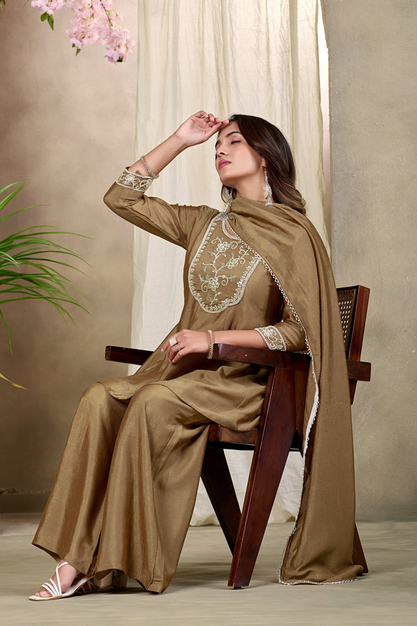 Elegant Embroidered Kurta Palazzo Set with Dupatta