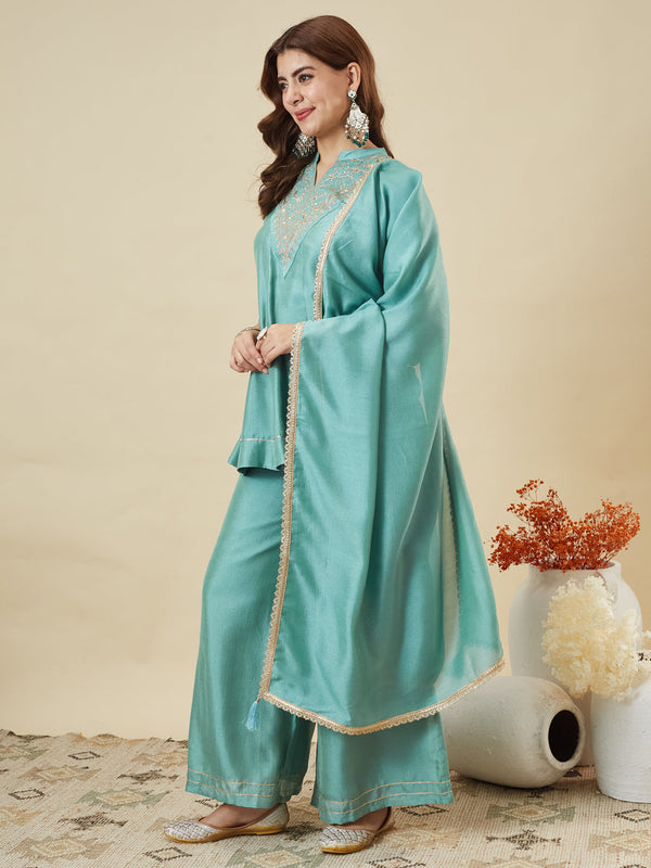 Elegant Embroidered Kurta Palazzo Set