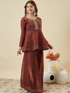Crunchy Fabric Embroidered Kurta Palazzo Set with Dupatta