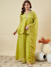 Crunchy Fabric Embroidered Kurta Palazzo Set with Dupatta