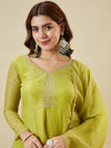 Crunchy Fabric Embroidered Kurta Palazzo Set with Dupatta