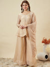 Crunchy Fabric Embroidered Kurta Palazzo Set with Dupatta