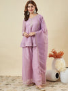 Crunchy Fabric Embroidered Kurta Palazzo Set with Dupatta