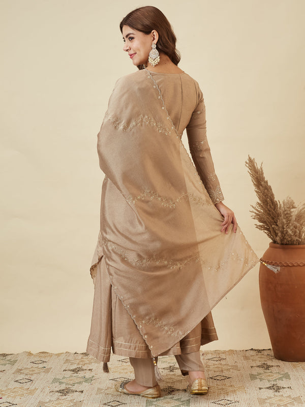Vichitra Silk Embroidered 3-Piece Suit