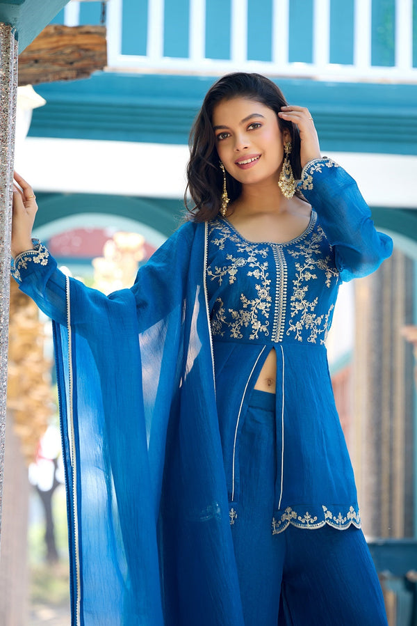 Cruncy Embroidered Palazzo Suit Set