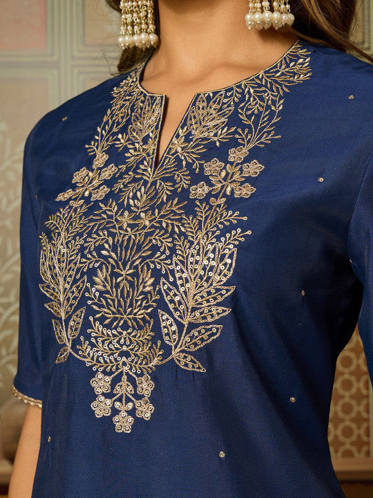 Embroidered Kurta Palazzo Set with Dupatta