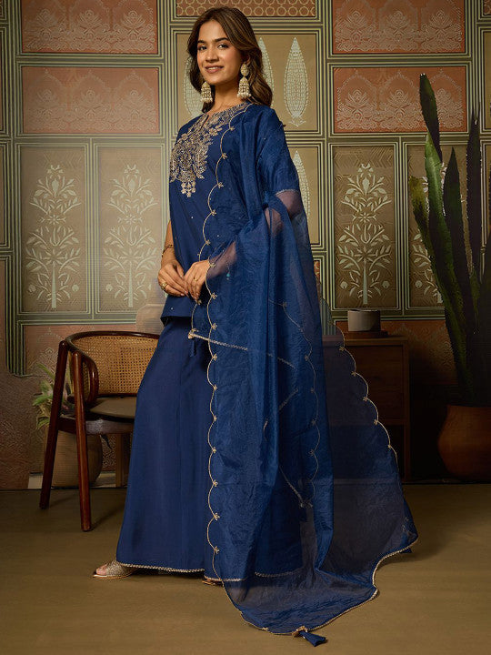 Embroidered Kurta Palazzo Set with Dupatta