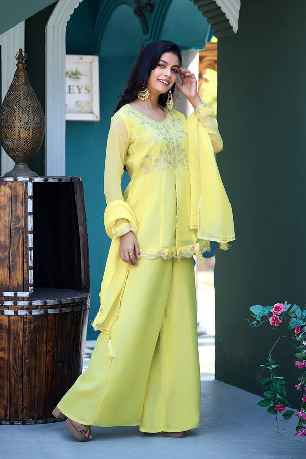 Cruncy Embroidered Palazzo Suit Set