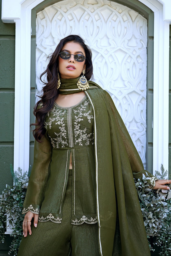 Cruncy Embroidered Palazzo Suit Set