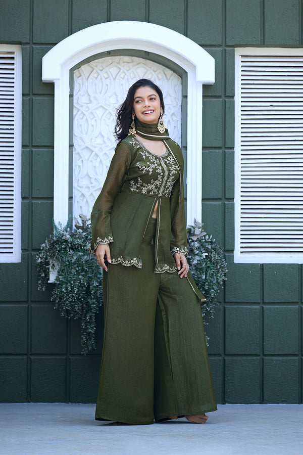 Cruncy Embroidered Palazzo Suit Set