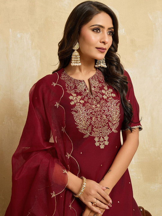 Embroidered Kurta Palazzo Set with Dupatta