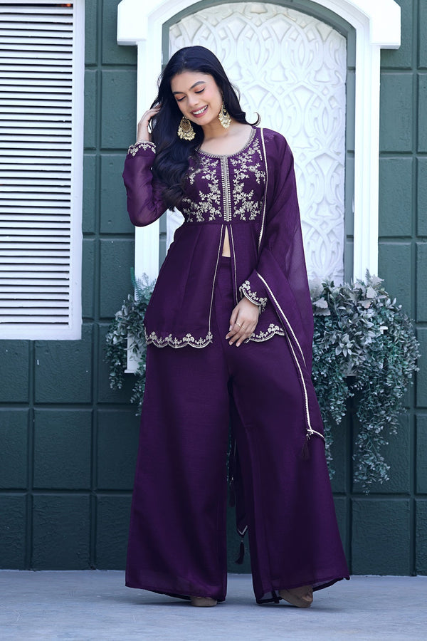 Cruncy Embroidered Palazzo Suit Set
