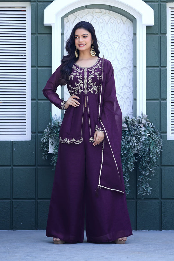 Cruncy Embroidered Palazzo Suit Set