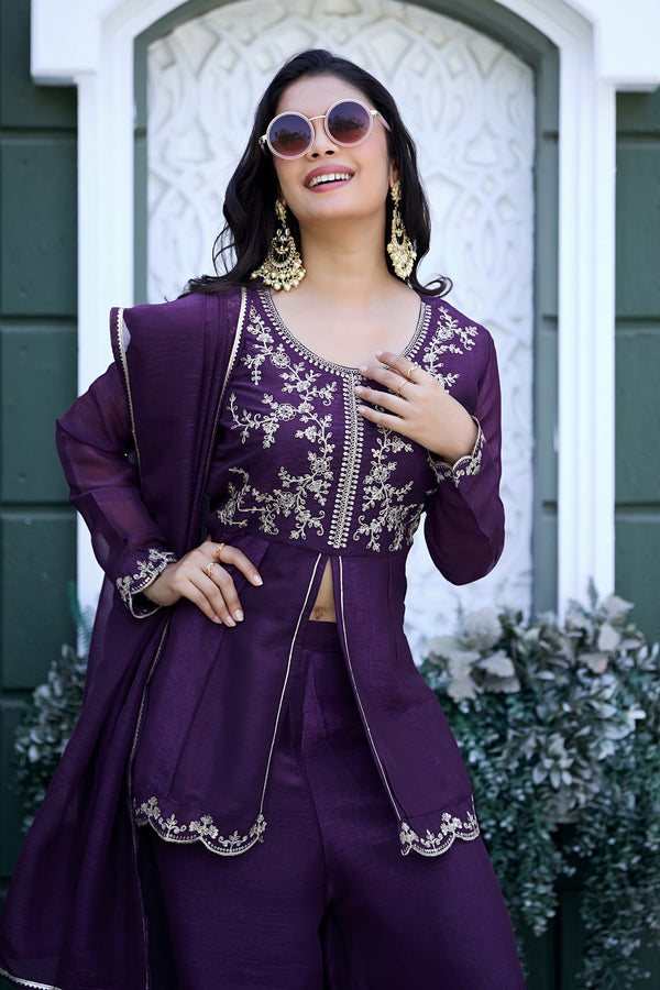 Cruncy Embroidered Palazzo Suit Set