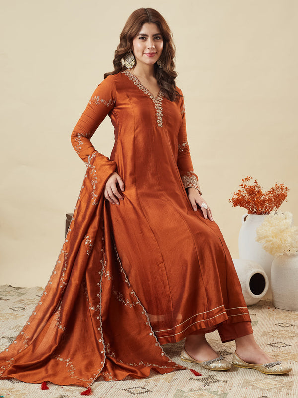 Vichitra Silk Embroidered 3-Piece Suit