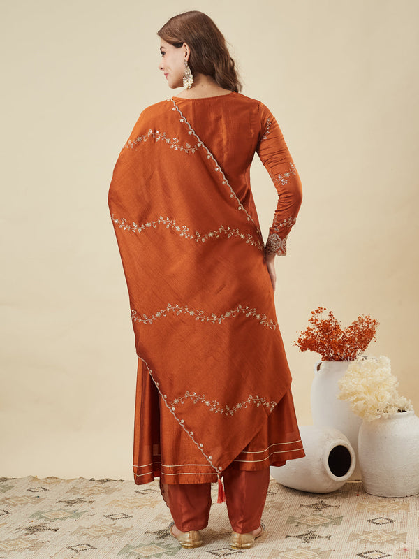 Vichitra Silk Embroidered 3-Piece Suit