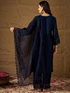 Vichitra Silk Lace Neck Straight-cut kurta Set