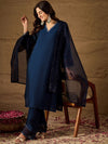 Vichitra Silk Lace Neck Straight-cut kurta Set