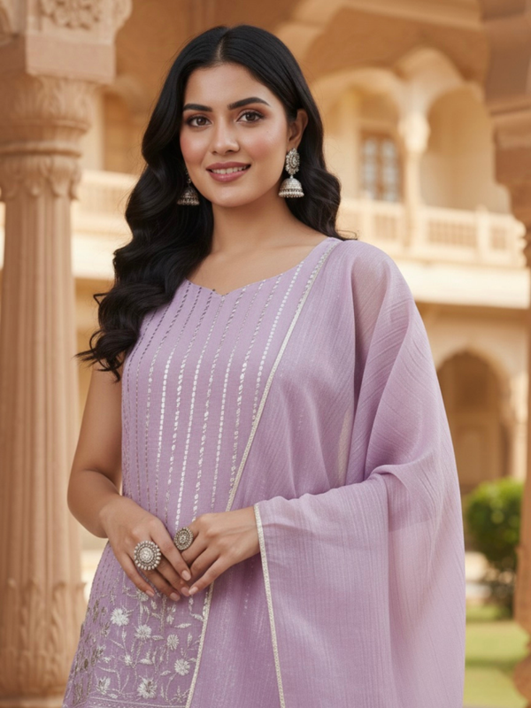 Elegant Embroidered Kurta Palazzo Set with Dupatta