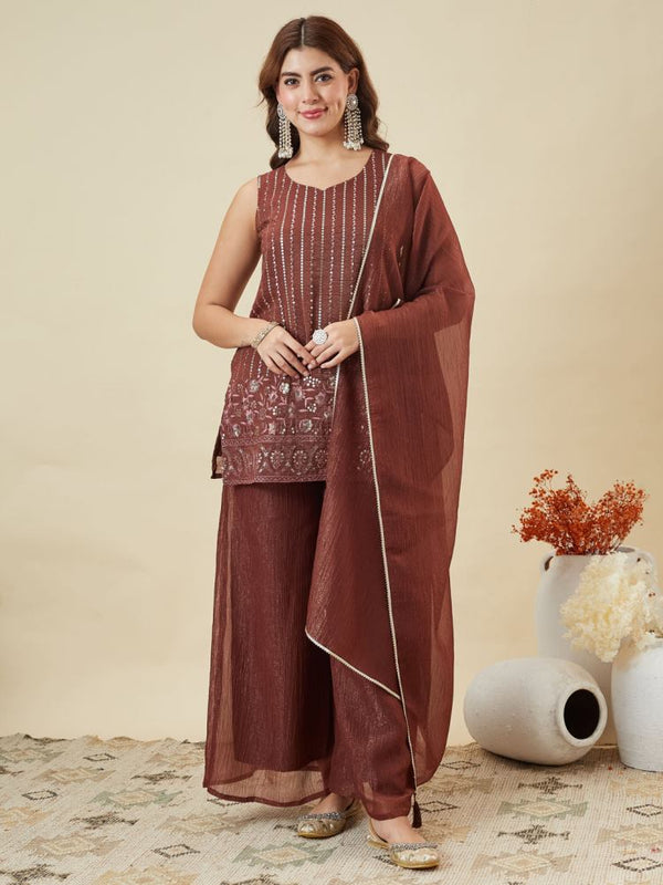 Elegant Embroidered Kurta Palazzo Set with Dupatta