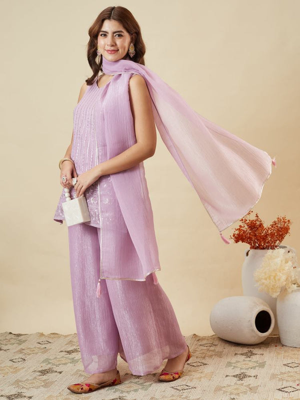 Elegant Embroidered Kurta Palazzo Set with Dupatta